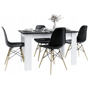 Stół kuchenny 120x80 Czarny + Białe Nogi + 4 krzesła Skandynawskie Milano Czarne