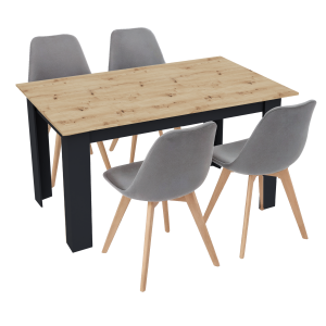 Stół kuchenny 120x80 Dąb Artisan + Czarny +  4 krzesła Bari Szare