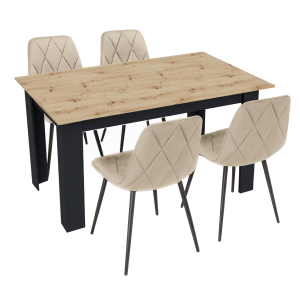 Stół kuchenny 120x80 Dąb Artisan + Czarny +  4 krzesła Piado Beżowe