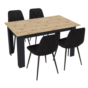 Stół kuchenny 120x80 Dąb Artisan + Czarny +  4 krzesła Piado Czarne