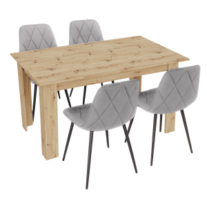 Stół kuchenny 120x80 Dąb Artisan +  4 krzesła Piado Szare