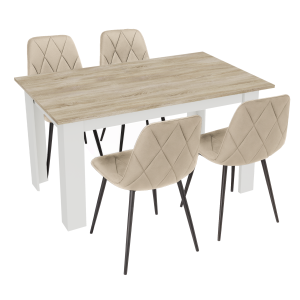Stół kuchenny 120x80 Dąb Sonoma + Biały +  4 krzesła Piado Beżowe