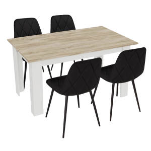 Stół kuchenny 120x80 Dąb Sonoma + Biały +  4 krzesła Piado Czarne