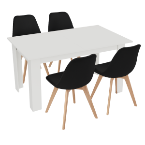 Stół kuchenny 120x80 Biały +  4 krzesła Bari Czarne