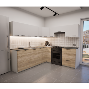 Zestaw mebli kuchennych 230x210 cm Bolonia Sonoma+Biały UC