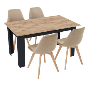 Stół kuchenny 120x80 Dąb Craft + Czarny +  4 krzesła Bari Beżowe
