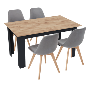Stół kuchenny 120x80 Dąb Craft + Czarny +  4 krzesła Bari Szare
