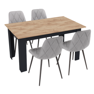 Stół kuchenny 120x80 Dąb Craft + Czarny +  4 krzesła Piado Szare