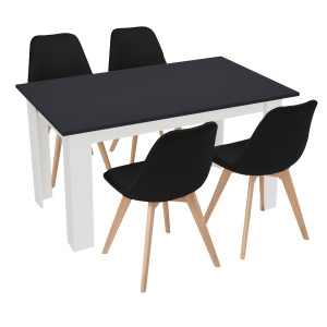 Stół kuchenny 120x80 Czarny + Biały +  4 krzesła Bari Czarne