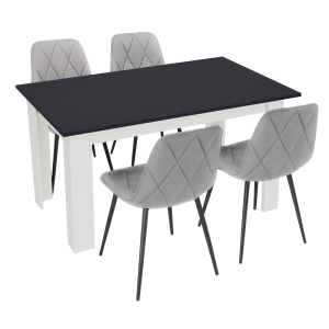 Stół kuchenny 120x80 Czarny + Biały +  4 krzesła Piado Szare