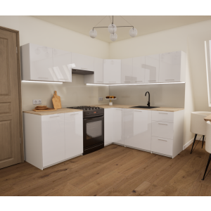 Zestaw mebli kuchennych 230 x190 cm Kreta Biały Połysk UA