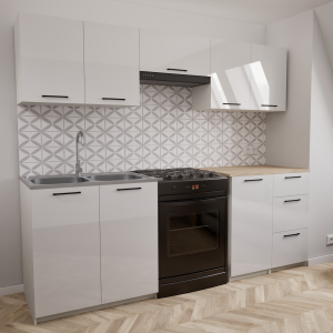 Zestaw mebli kuchennych 220cm Odessa Biały Połysk UC