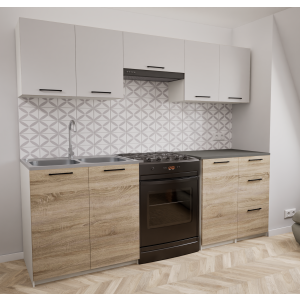 Zestaw mebli kuchennych 220cm Odessa Sonoma+Biały UC