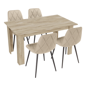 Stół kuchenny 120x80 Dąb Sonoma +  4 krzesła Piado Beżowe