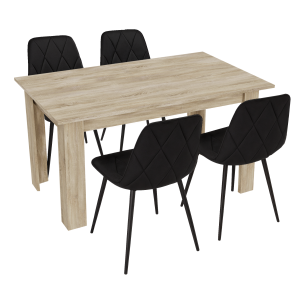 Stół kuchenny 120x80 Dąb Sonoma +  4 krzesła Piado Czarne