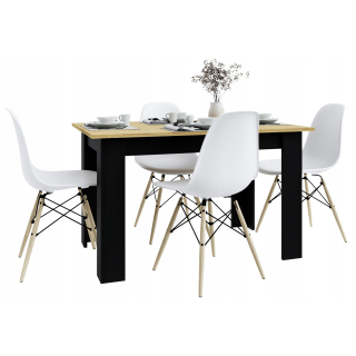 Stół kuchenny 120x80 Dąb Artisan + Czarne nogi + 4 krzesła Skandynawskie Milano Białe