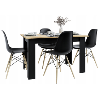 Stół kuchenny 120x80 Dąb Artisan + Czarne nogi + 4 krzesła Skandynawskie Milano Czarne