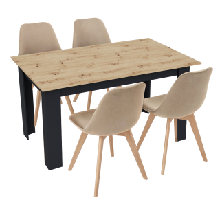 Stół kuchenny 120x80 Dąb Artisan + Czarny +  4 krzesła Bari Beżowe