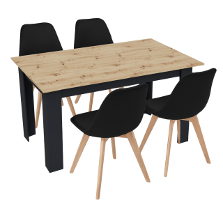 Stół kuchenny 120x80 Dąb Artisan + Czarny +  4 krzesła Bari Czarne