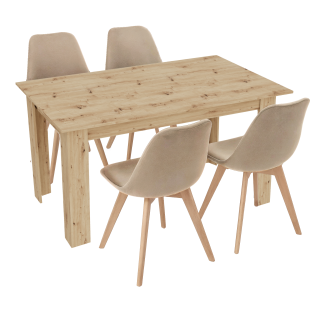 Stół kuchenny 120x80 Dąb Artisan +  4 krzesła Bari Beżowe