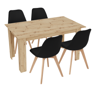 Stół kuchenny 120x80 Dąb Artisan +  4 krzesła Bari Czarne