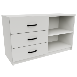 Komoda do salonu 110 cm 3 Szuflady + Półka Biała U-C Komoda do salonu 110 cm 3 Szuflady + Półka Biała U-C