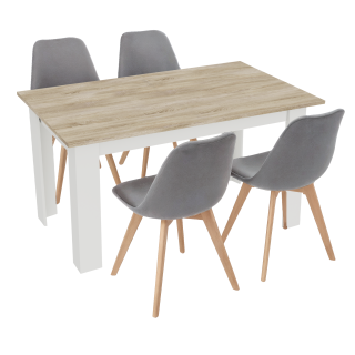Stół kuchenny 120x80 Dąb Sonoma + Biały +  4 krzesła Bari Szare
