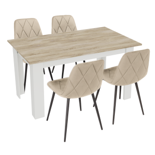 Stół kuchenny 120x80 Dąb Sonoma + Biały +  4 krzesła Piado Beżowe
