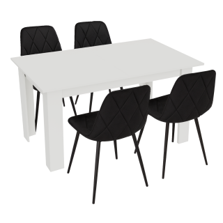 Stół kuchenny 120x80 Biały +  4 krzesła Piado Czarne