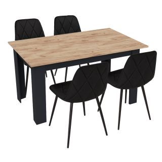 Stół kuchenny 120x80 Dąb Craft + Czarny +  4 krzesła Piado Czarne
