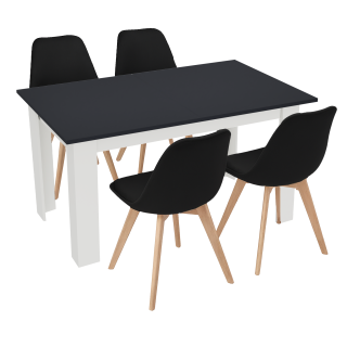 Stół kuchenny 120x80 Czarny + Biały +  4 krzesła Bari Czarne