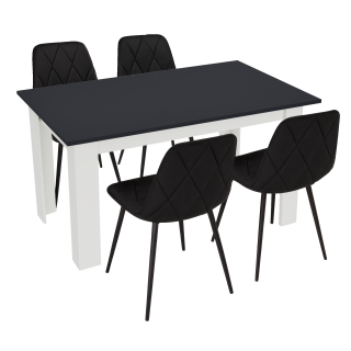 Stół kuchenny 120x80 Czarny + Biały +  4 krzesła Piado Czarne