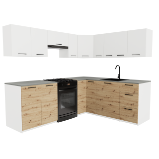 Zestaw mebli kuchennych 230 x190 cm Kreta Dąb Artisan + Biały