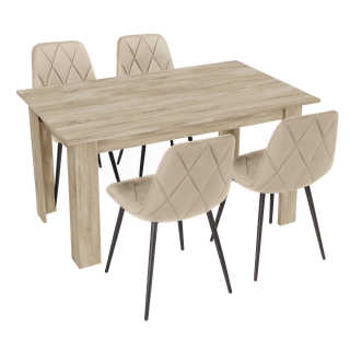 Stół kuchenny 120x80 Dąb Sonoma +  4 krzesła Piado Beżowe