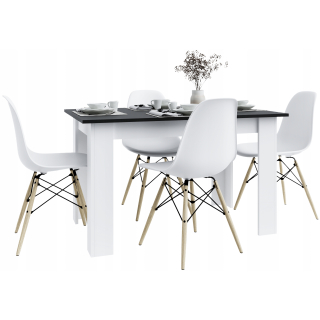 Stół kuchenny 120x80 Czarny + Białe Nogi + 4 krzesła Skandynawskie Milano Białe