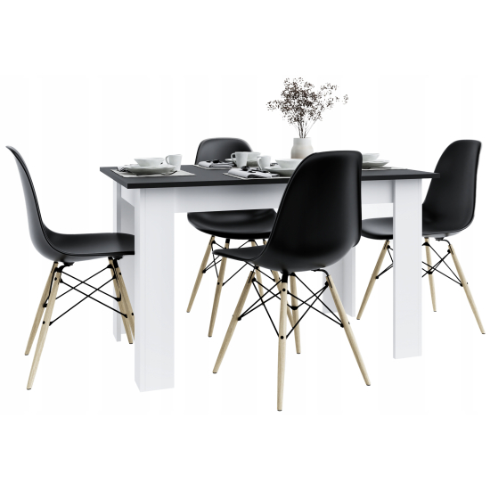 Stół kuchenny 120x80 Czarny + Białe Nogi + 4 krzesła Skandynawskie Milano Czarne