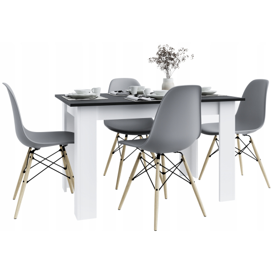Stół kuchenny 120x80 Czarny + Białe Nogi + 4 krzesła Skandynawskie Milano Szare