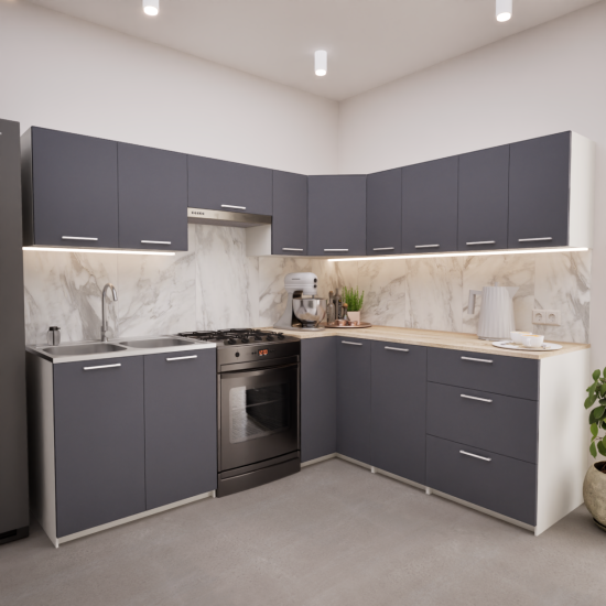 Zestaw mebli kuchennych 230x190 cm Alaska Antracyt UA