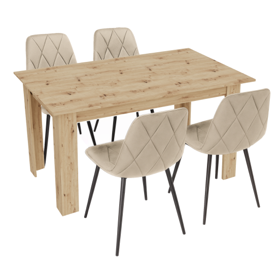 Stół kuchenny 120x80 Dąb Artisan+  4 krzesła Piado Beżowe