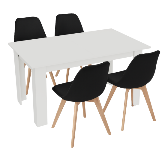 Stół kuchenny 120x80 Biały +  4 krzesła Bari Czarne