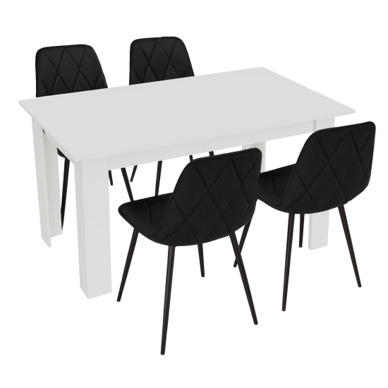 Stół kuchenny 120x80 Biały +  4 krzesła Piado Czarne
