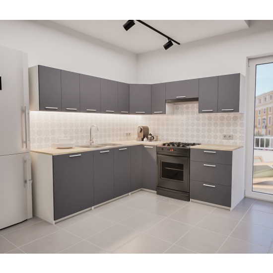 Zestaw mebli kuchennych 230x210 cm Bolonia Antracyt UA