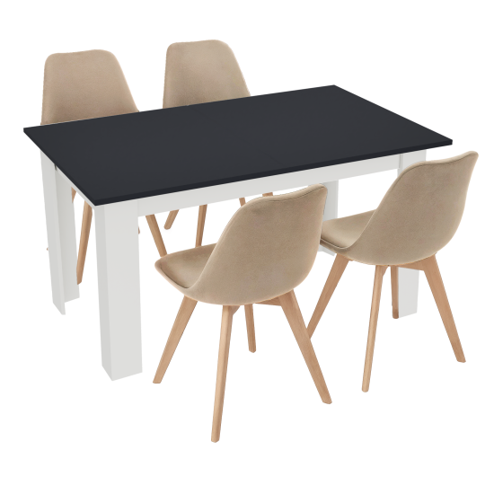 Stół kuchenny 120x80 Czarny + Biały +  4 krzesła Bari Beżowe