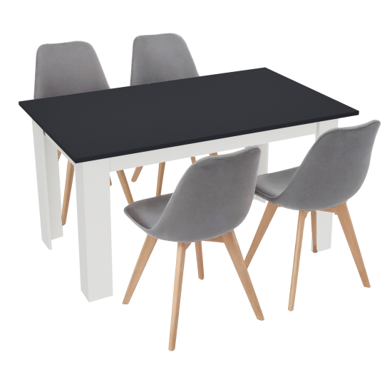Stół kuchenny 120x80 Czarny + Biały +  4 krzesła Bari Szare