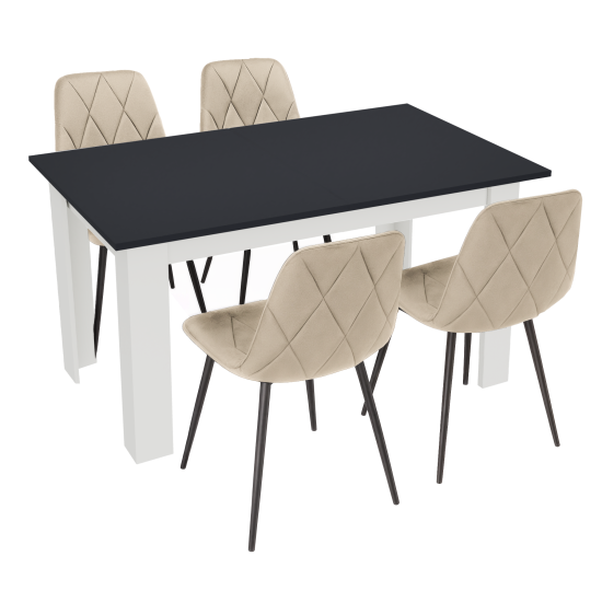 Stół kuchenny 120x80 Czarny + Biały +  4 krzesła Piado Beżowe