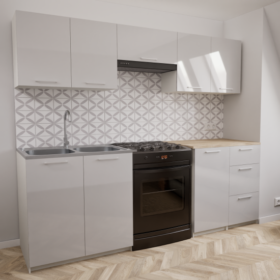 Zestaw mebli kuchennych 220cm Odessa Biały Połysk UA