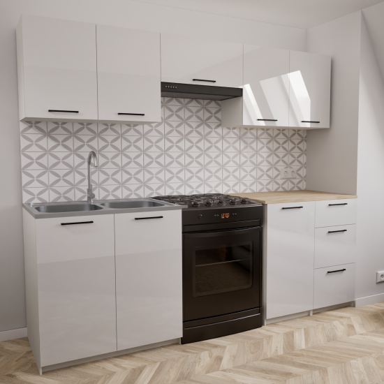 Zestaw mebli kuchennych 220cm Odessa Biały Połysk UC