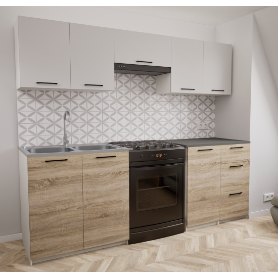 Zestaw mebli kuchennych 220cm Odessa Sonoma+Biały UC