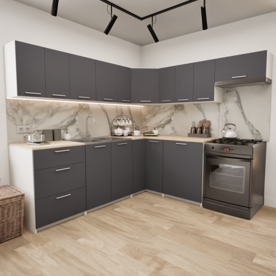 Zestaw mebli kuchennych 230x210 Rodos Antracyt UA