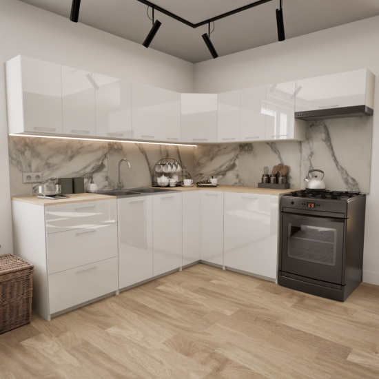 Zestaw mebli kuchennych 230x210 Rodos Biały Połysk UA